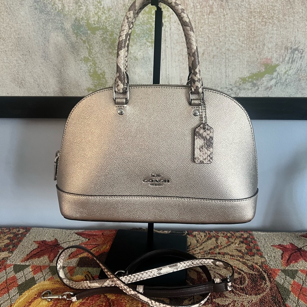 Coach Gold Metallic And Python Embossed Domed Sie… - image 1